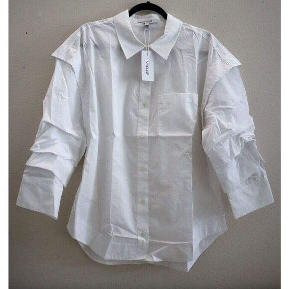 Derek Lam 10 Crosby Women's Sz 2 White Marley Button-Front Ruched L/S Shirt - Picture 1 of 10